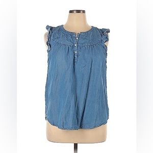 Ann Taylor LOFT Chambray Sleeveless Top with Ruffle Shoulder details